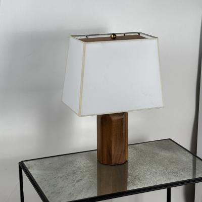 Chic Octagonal Walnut Desk Lamp with Custom Shade and Diffuser