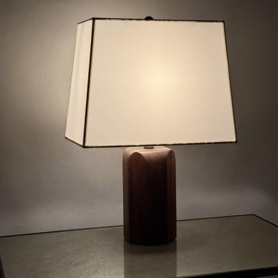 Chic Octagonal Walnut Desk Lamp with Custom Shade and Diffuser