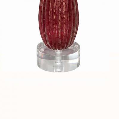 Chic Pair of Ruby Red Murano Rigadin Glass Lamps