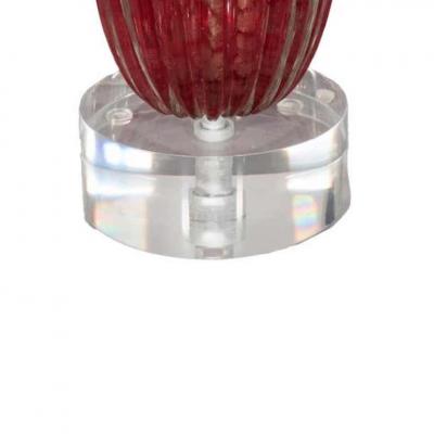 Chic Pair of Ruby Red Murano Rigadin Glass Lamps