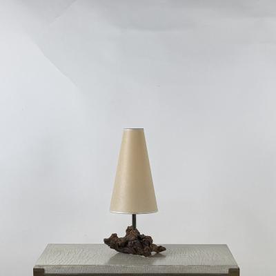 Chic Small Burl Wood Desk Lamp with Custom Parchment Paper Shade