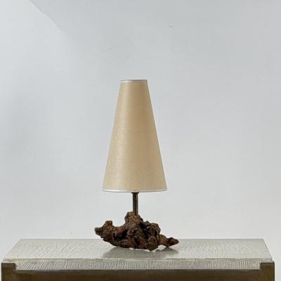 Chic Small Burl Wood Desk Lamp with Custom Parchment Paper Shade