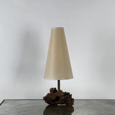 Chic Small Burl Wood Desk Lamp with Custom Parchment Paper Shade