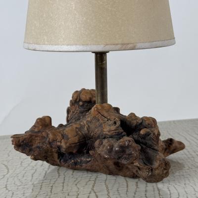 Chic Small Burl Wood Desk Lamp with Custom Parchment Paper Shade