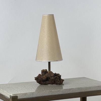Chic Small Burl Wood Desk Lamp with Custom Parchment Paper Shade