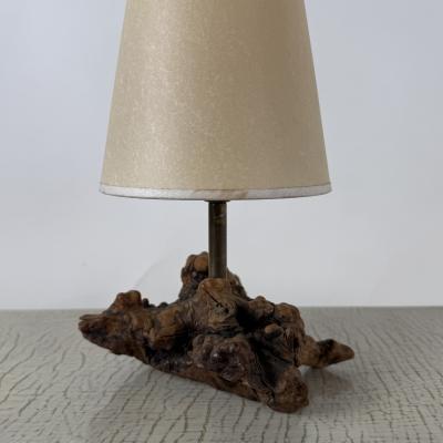 Chic Small Burl Wood Desk Lamp with Custom Parchment Paper Shade