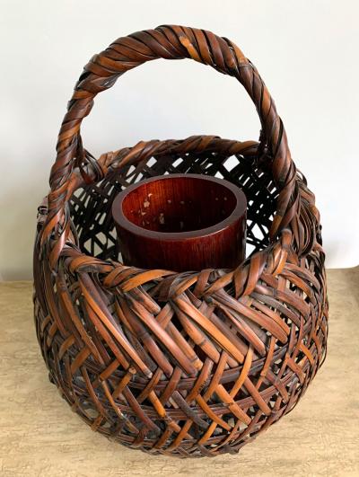 Chikuryosai I Yamamoto Japanese Bamboo Ikebana Basket by Yamamoto Chikuryosai I Shoen