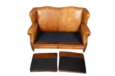 Child Size Brown Leather Sofa