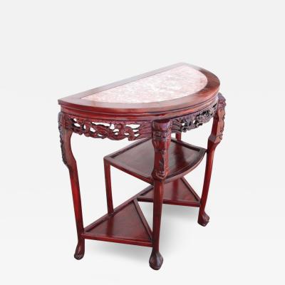 Chin Hua Carved Demilune Marble Console