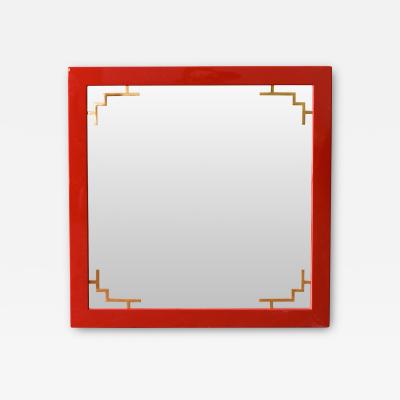 China Red Mirror With Brass Details From The 1970s Lacquered Series