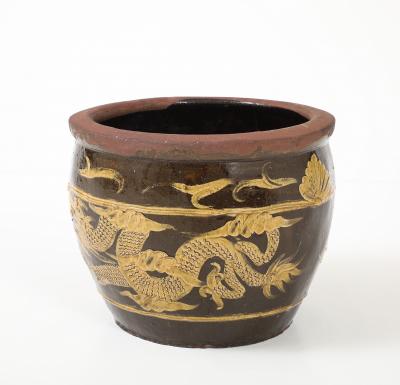 Chinese Art Deco Carved Glazed Dragon Jardiniere