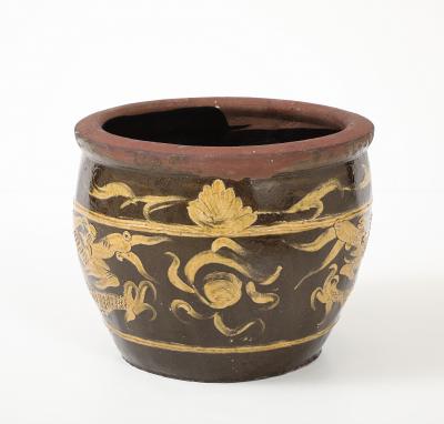 Chinese Art Deco Carved Glazed Dragon Jardiniere