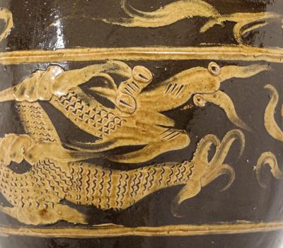 Chinese Art Deco Carved Glazed Dragon Jardiniere