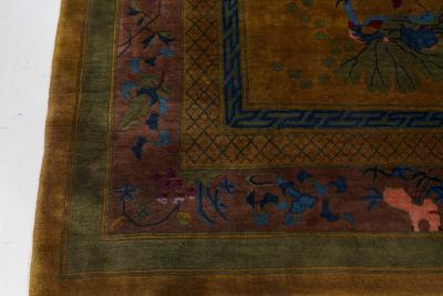 Chinese Art Deco Handmade Wool Rug in Blue Gold Green and Purple