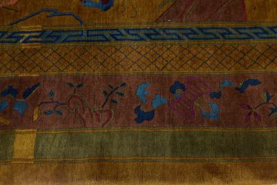 Chinese Art Deco Handmade Wool Rug in Blue Gold Green and Purple