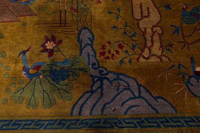 Chinese Art Deco Handmade Wool Rug in Blue Gold Green and Purple