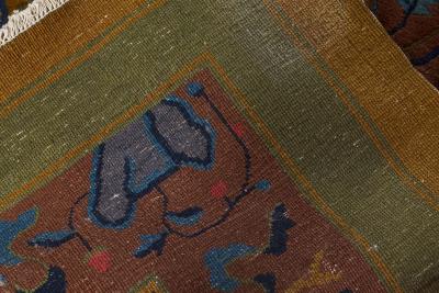 Chinese Art Deco Handmade Wool Rug in Blue Gold Green and Purple