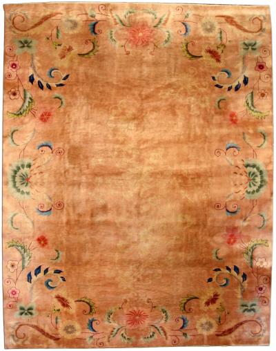 Chinese Art Deco Lotus Flower Design Handmade Rug