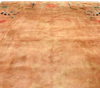 Chinese Art Deco Lotus Flower Design Handmade Rug