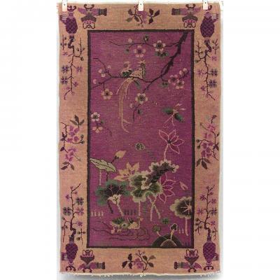 Chinese Art Deco Purple and Gold Wool Rug
