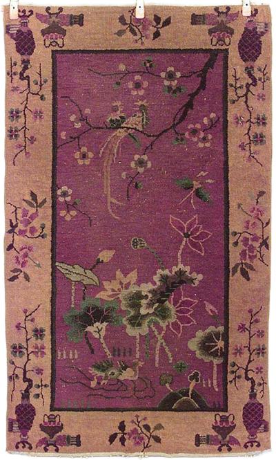 Chinese Art Deco Purple and Gold Wool Rug