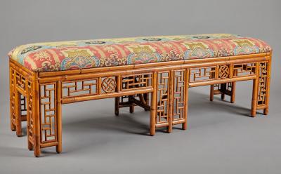 Chinese Bamboo Upholstered Bench