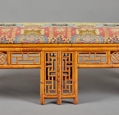 Chinese Bamboo Upholstered Bench