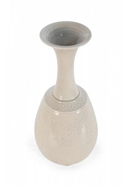 Chinese Beige Carved Floral Pattern Porcelain Vase