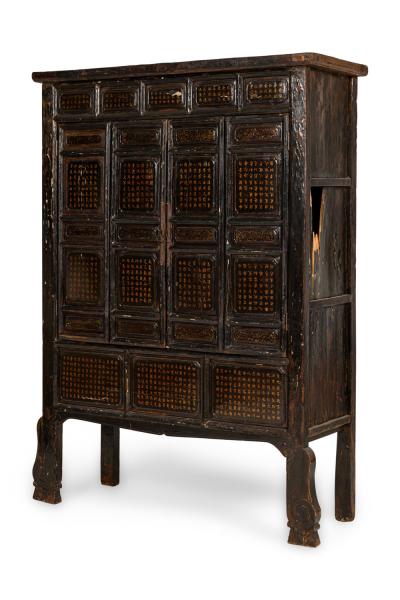 Chinese Black Lacquered Elm Cabinet