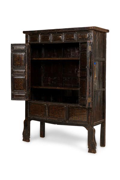 Chinese Black Lacquered Elm Cabinet