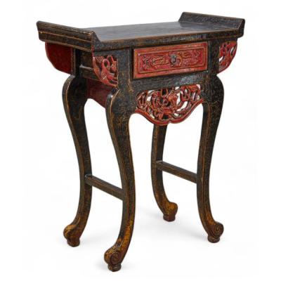 Chinese Black Red Lacquered Side End Nightstand Tables