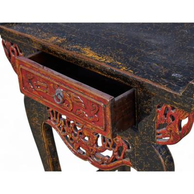 Chinese Black Red Lacquered Side End Nightstand Tables
