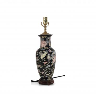 Chinese Black and Floral Motif Table Lamp