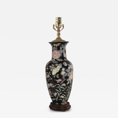 Chinese Black and Floral Motif Table Lamp