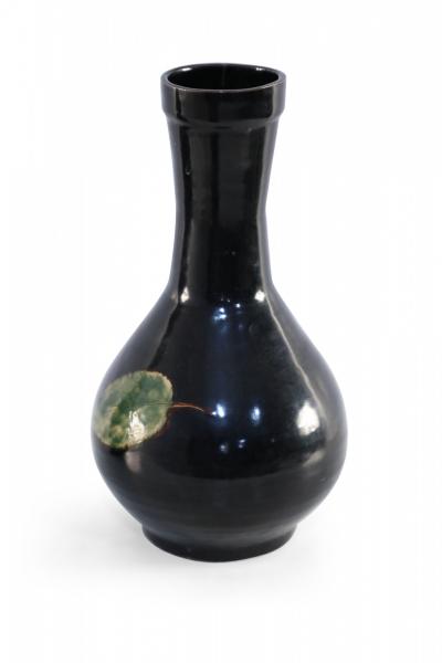 Chinese Black and Green Leaf Glazed Porcelain Globular Vase
