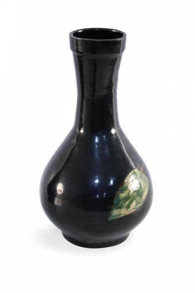 Chinese Black and Green Leaf Glazed Porcelain Globular Vase