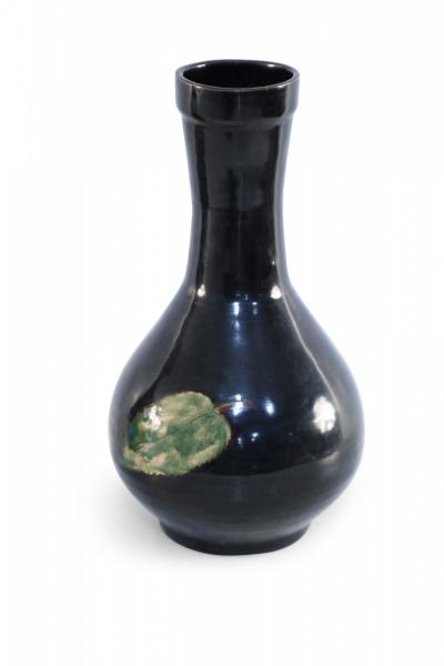 Chinese Black and Green Leaf Glazed Porcelain Globular Vase