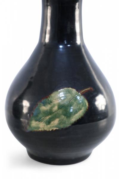 Chinese Black and Green Leaf Glazed Porcelain Globular Vase