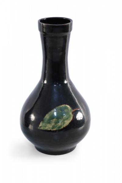 Chinese Black and Green Leaf Glazed Porcelain Globular Vase