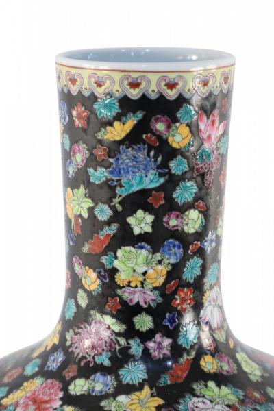 Chinese Black and Multicolor Floral Porcelain Vase