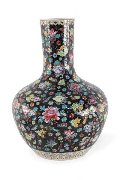Chinese Black and Multicolor Floral Porcelain Vase