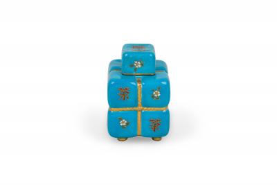 Chinese Blue Floral Cubical Urn