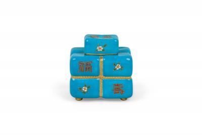 Chinese Blue Floral Cubical Urn