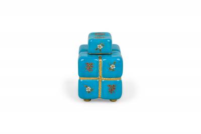 Chinese Blue Floral Cubical Urn