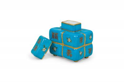 Chinese Blue Floral Cubical Urn