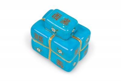 Chinese Blue Floral Cubical Urn