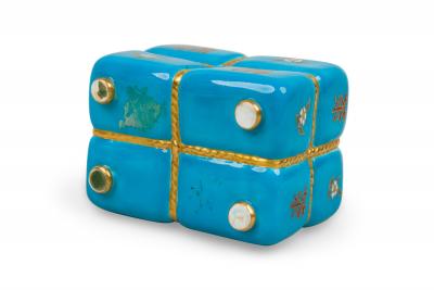 Chinese Blue Floral Cubical Urn