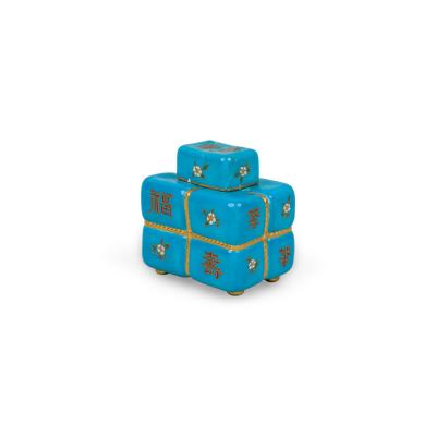 Chinese Blue Floral Cubical Urn