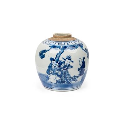 Chinese Blue White Porcelain Covered Jars with Figural Scenes