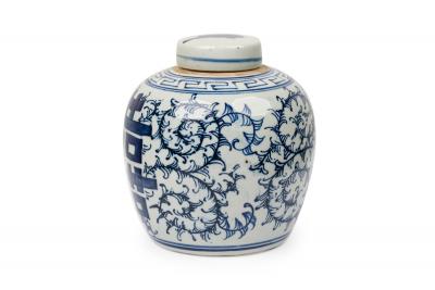 Chinese Blue White Porcelain Covered Jars with Floral Decoration Calligraphy